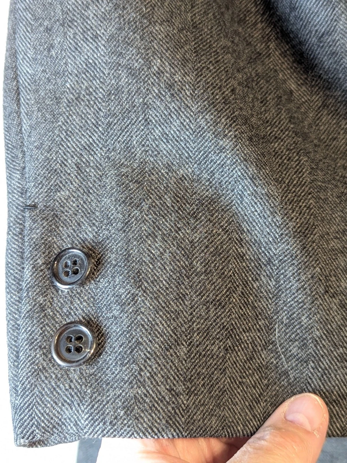 Vintage Men Wool Overcoat 42 R Charcoal Grey Herringbone Dewmoor Malcolm Kenneth image 5