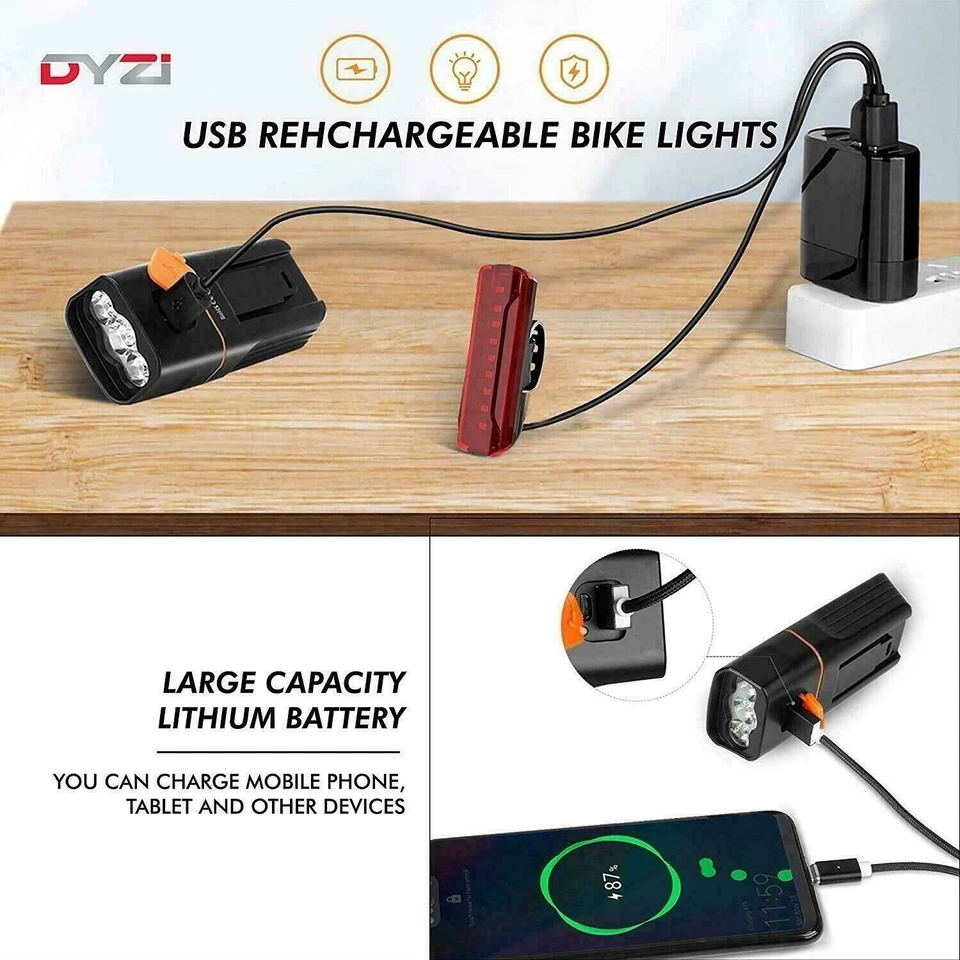 DYZI SUPER BRIGHT BIKE BICYCLE LIGHTS SET LIGHT FULLY RECHARGEABLE WATERPROOF - Image 3 of 4