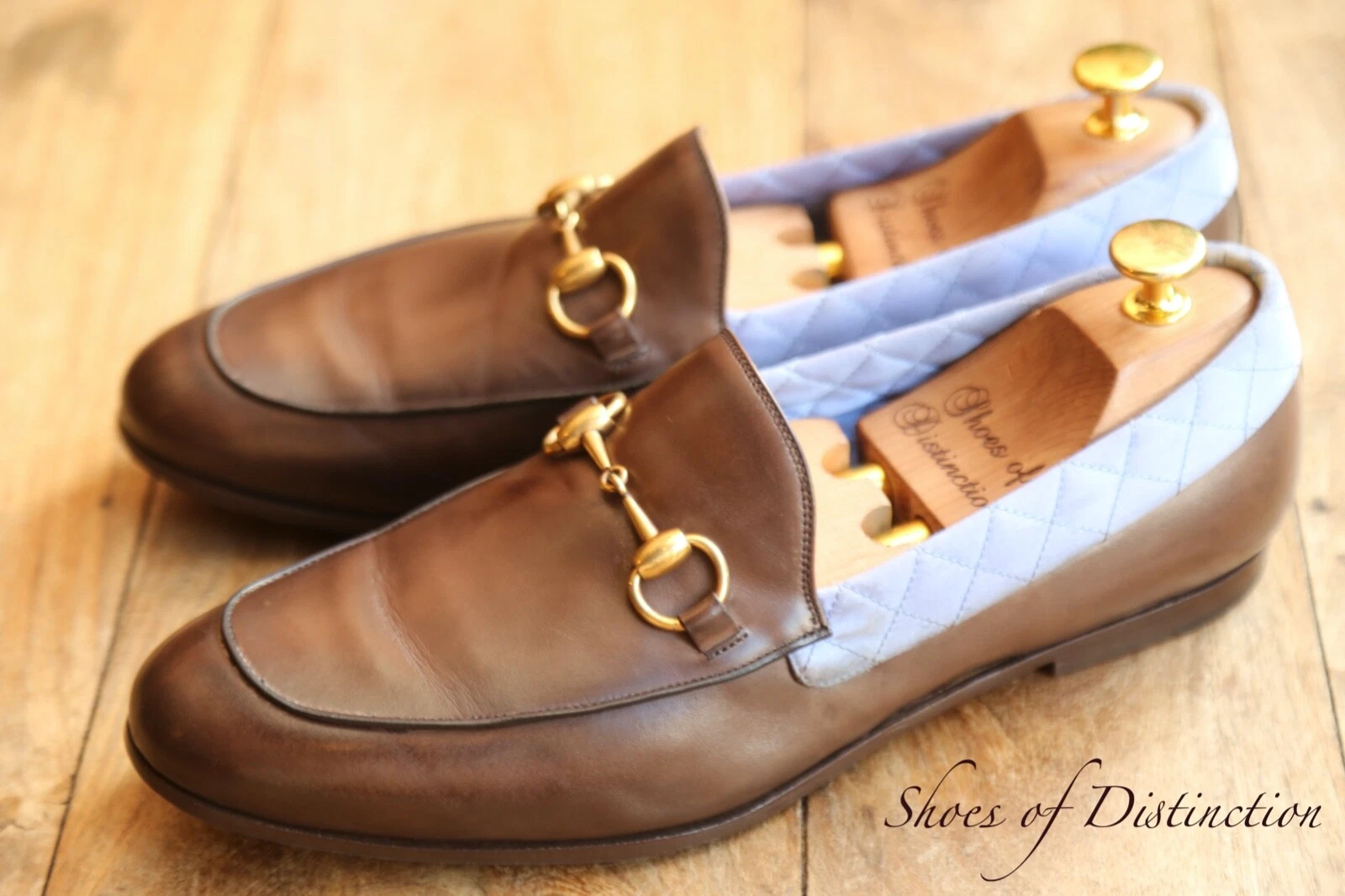 Mocassins Gucci Brixton cuir marron lilas satin laiton mors chaussures hommes UK 7 US 8