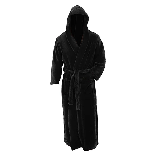 Mens Winter Robe Hooded Plush Long Fleece Spa Bath Robe with Hood and Pockets - Picture 15 of 45