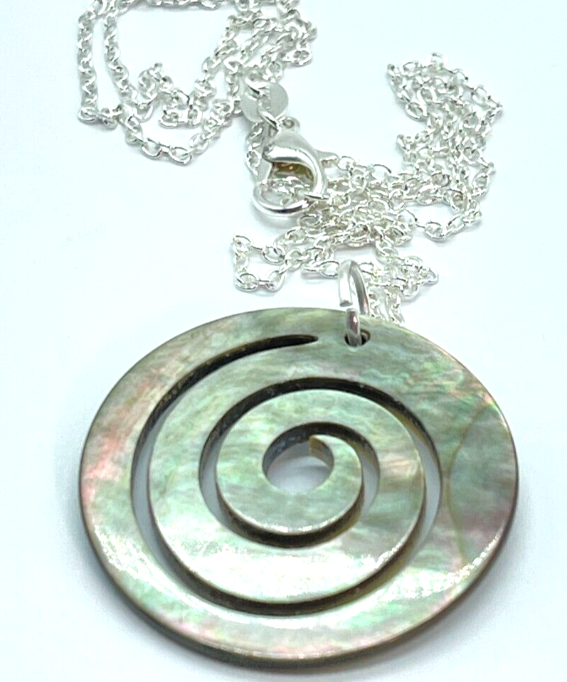 Silver Tone Abalone Swirl Necklace with 24 Inch Chain-image