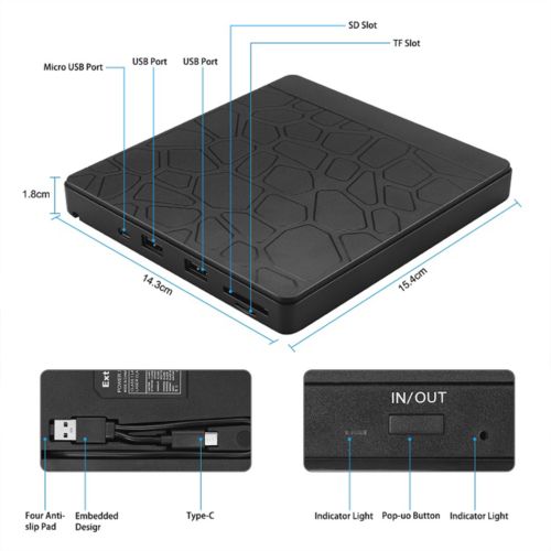 External CD DVD Drive Type C USB 3.0 Disc Player Burner Writer For Laptop PC Mac - Picture 2 of 13
