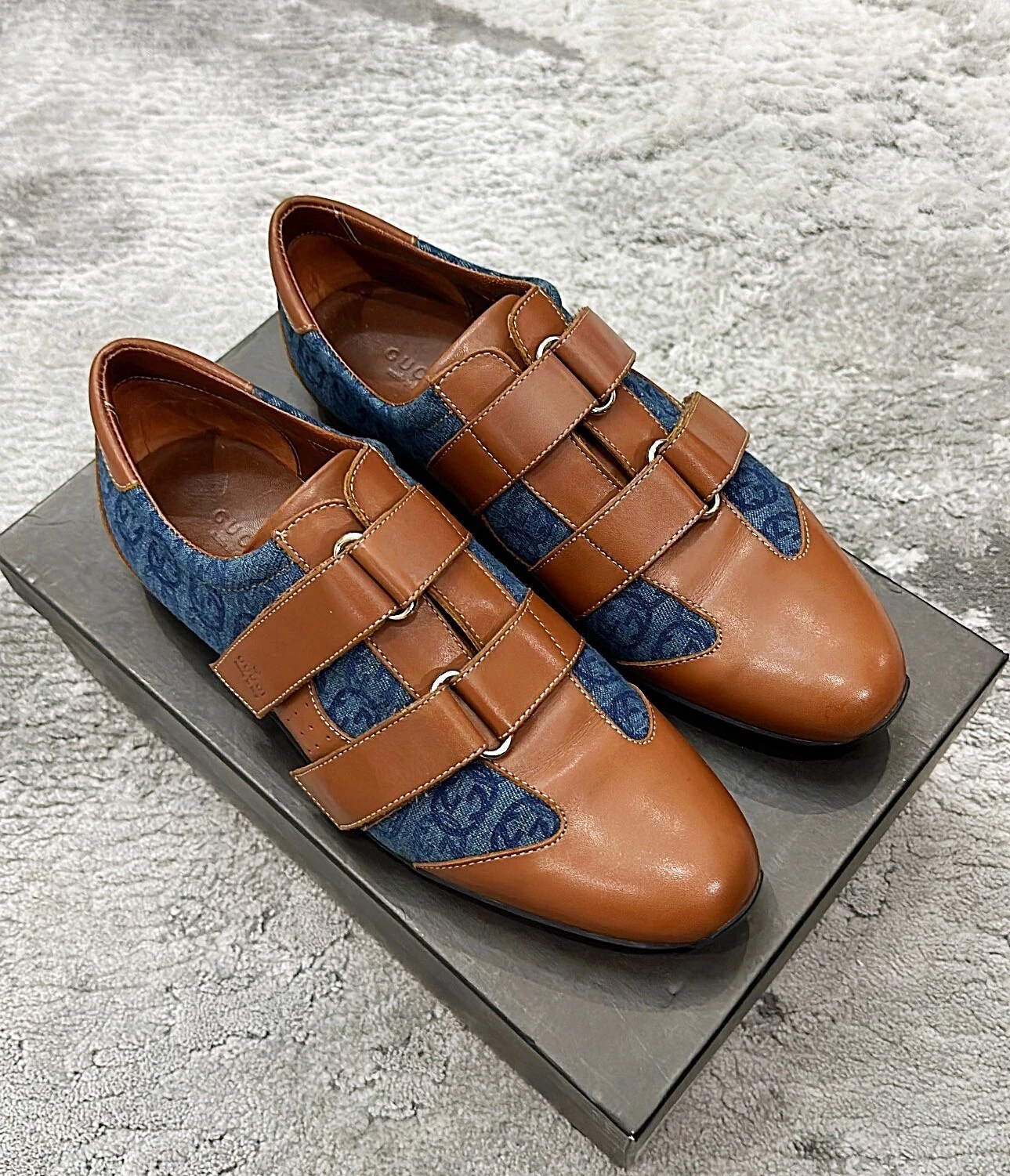 Baskets homme authentique Gucci vintage denim cuir US9,5 EU43 UK 9B