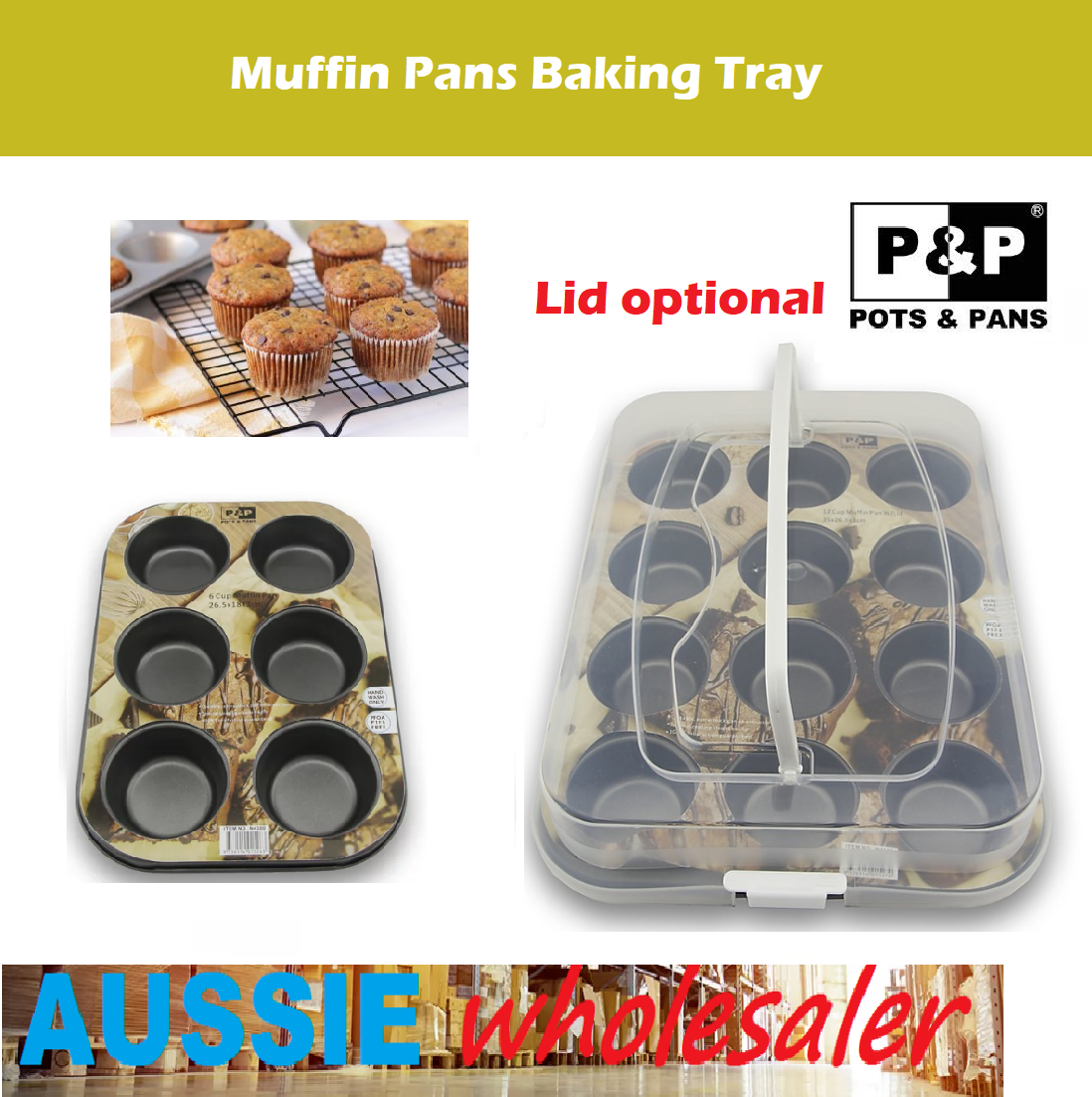 6/12 Cup Muffin Cupcake Pan Lid Cake NonStick Baking Tray Bakeware
