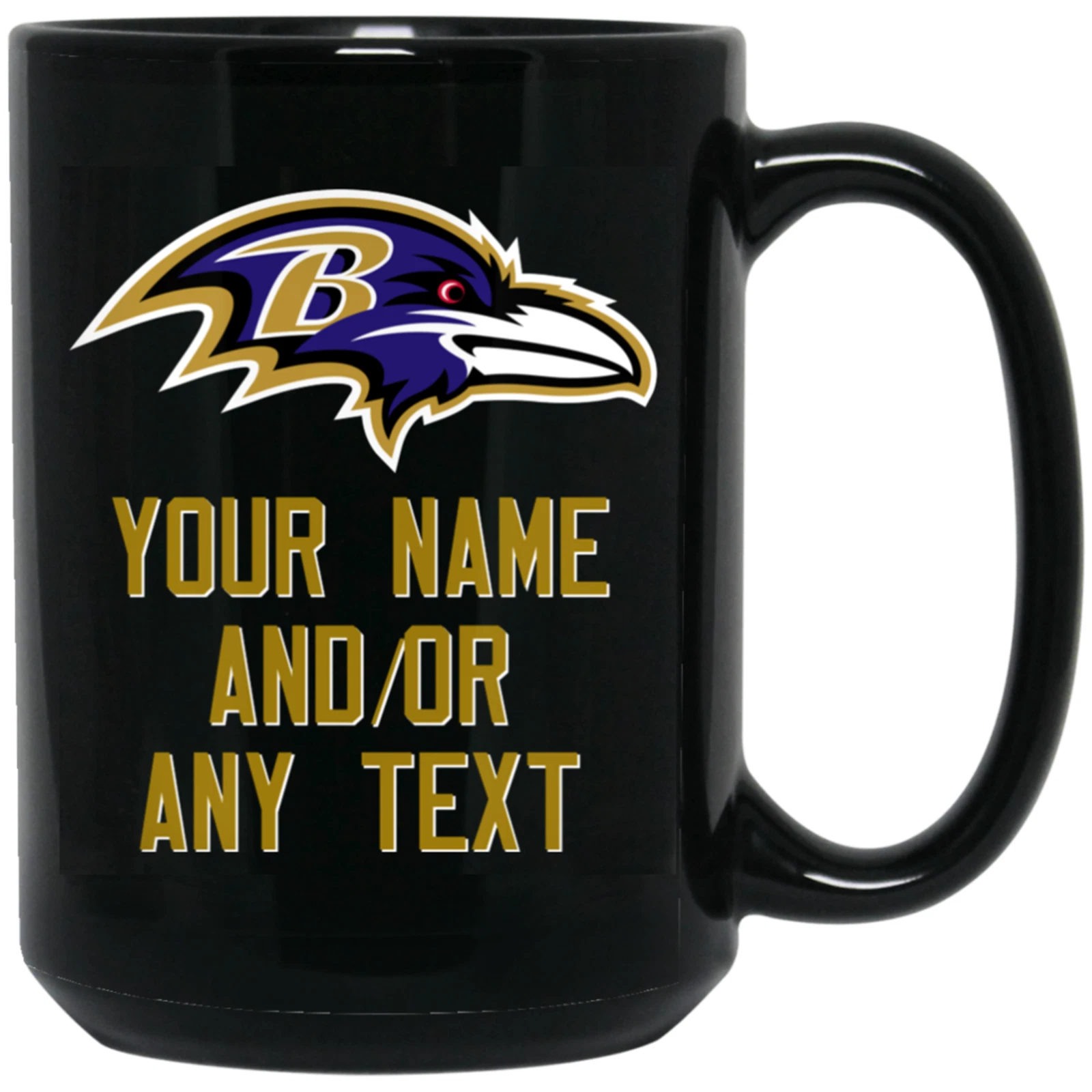 Custom Personalized Baltimore Ravens GLD-WHT Black Ceramic Coffee Mug Cup