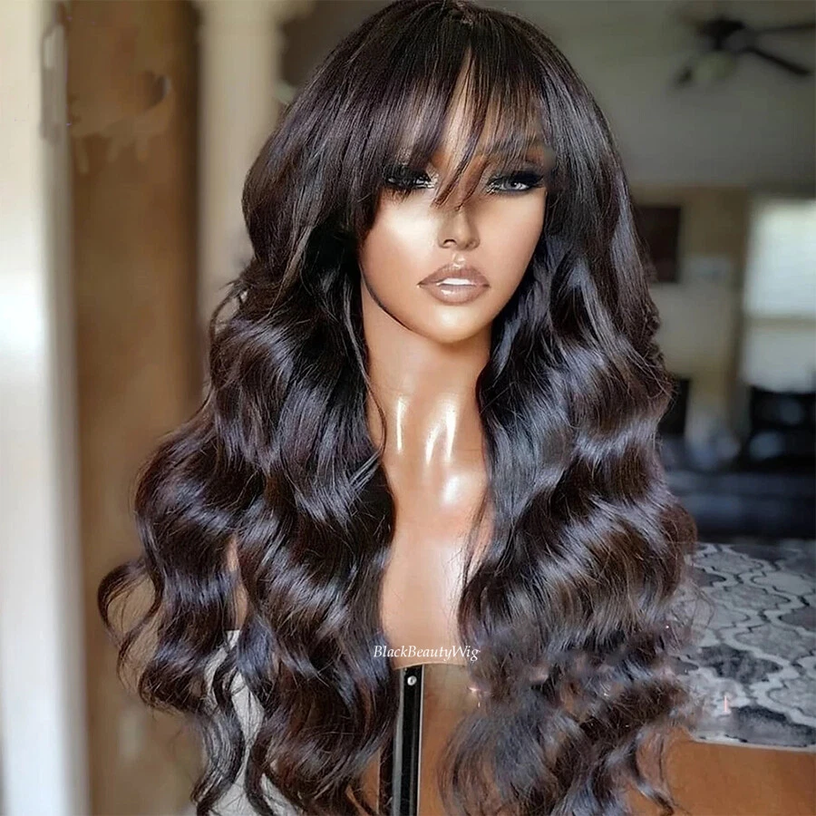 Body Wave 5x5 Silk Base Full Lace Human Hair Wig With Bangs Malaysian Human Hair - Image 2 of 4