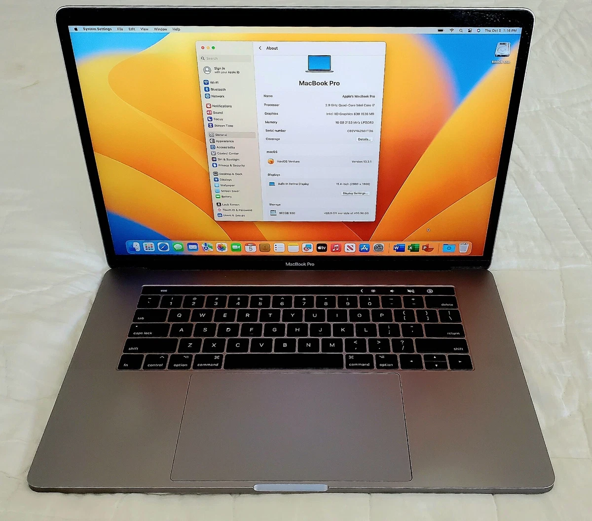 Apple MacBook Pro 2017 15” Quad Core i7|2.9GHz|16GB|500GB SSD|TouchBar|Charger
