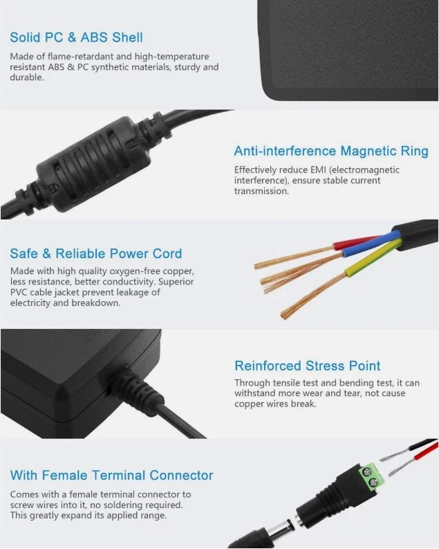12V 5A 5 AMP 60W DC Power Supply Adapter Transformer LED Strip CCTV PC 5050 USA - Image 3 of 4