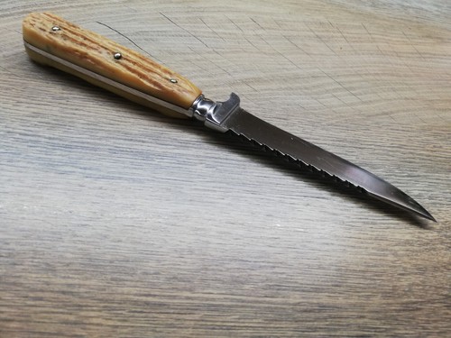 VTG RARE GERMAN ANTON WINGEN A.W.JB STAG HORN HANDLE HUNTING BOOT SAWBACK KNIFE - Picture 12 of 12