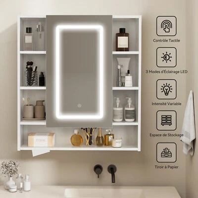 YU YUSING Armario con espejo Armario de baño con iluminación LED Baño Armario de baño Armario de pared