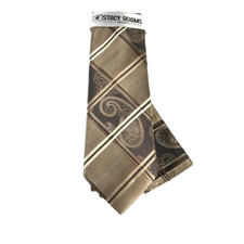Stacy Adams Men's Tie Hanky Set Brown Khaki Champagne Paisley Stripes 3.25"