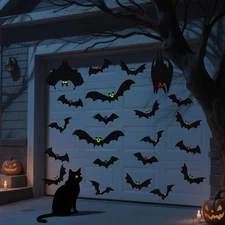 24PCS Halloween Garage Door Decorations Black Bats Glow in the Dark Eyes Magnets