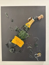 Unique Veuve Clicquot Champagne Bottle Art Sculpture - Mixed Media Canvas
