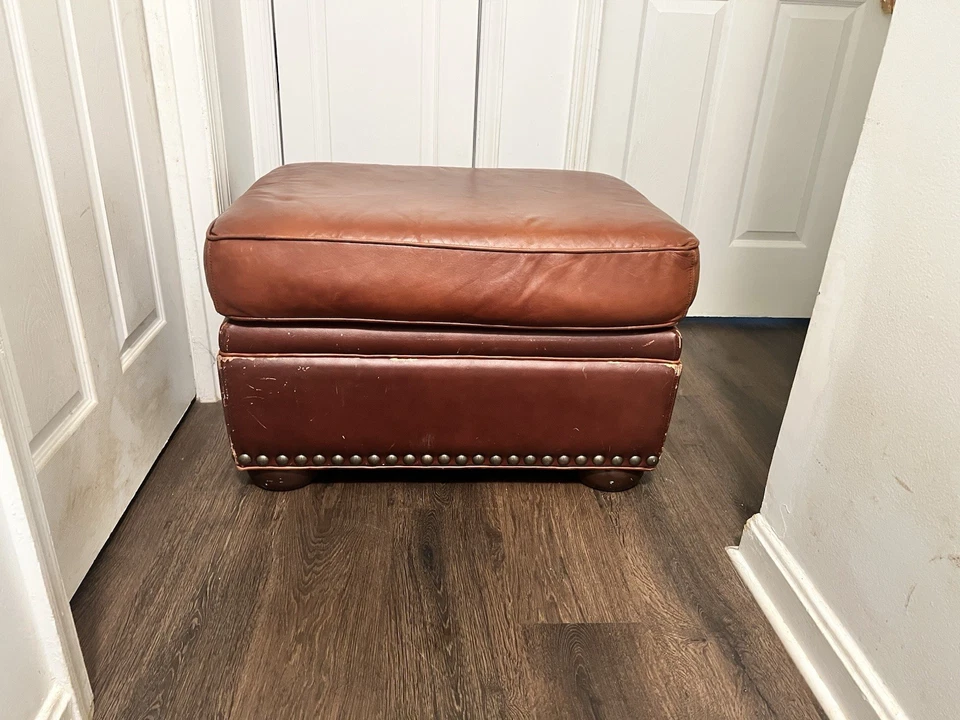 Bernhardt Foster Brown Leather Ottoman  - Image 4 of 4