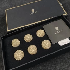L'Objet Gold Pave Sphere Set of 6 Place Card Holders  New