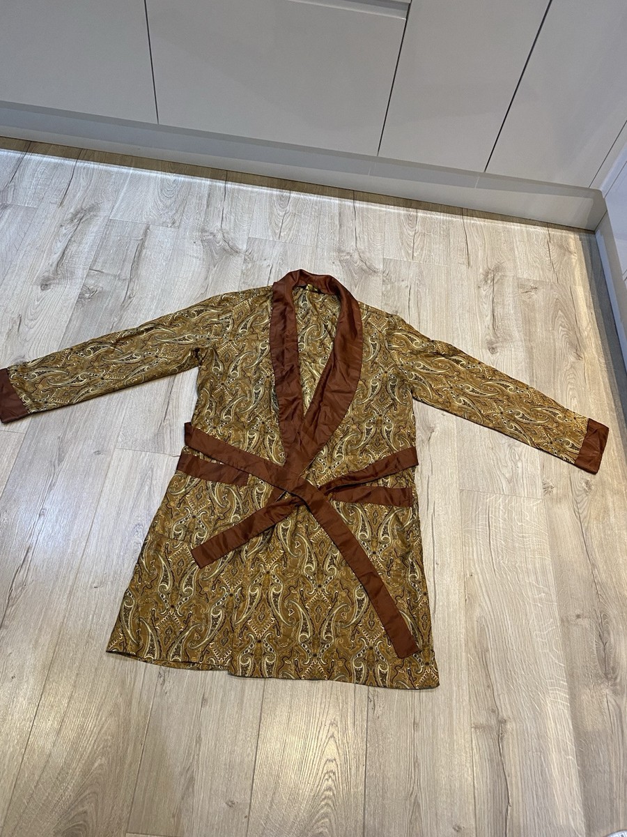 St Michael Vintage Tricel Satin Trim Pattern Smoking Jacket Retro