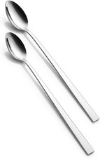 2x Long Handled Teaspoons - 18/10 Stainless Steel, Mirror Finish, Coffee/Latte