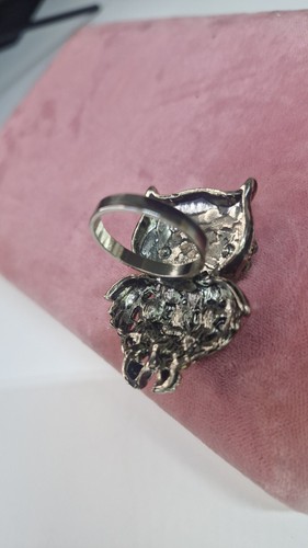Owl Costume Ring Rhinestone Large Statement ring - Picture 3 of 10