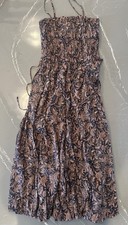 NWT Madewell Smocked Bubble Hem Midi Dress Paisley Juniper Berry NV466 Size 00