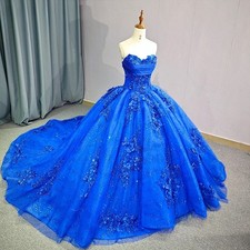 Lace Appliques Ruffles Floral Princess Pageant Gown Tulle Strapless Ball Gown