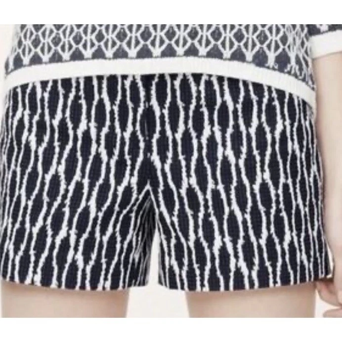Pantalones Cortos Loft Ann Taylor Riviera Talla 6 Azul Marino Blanco Texturizado Geométrico Boho Preppy Foto 2 de 4