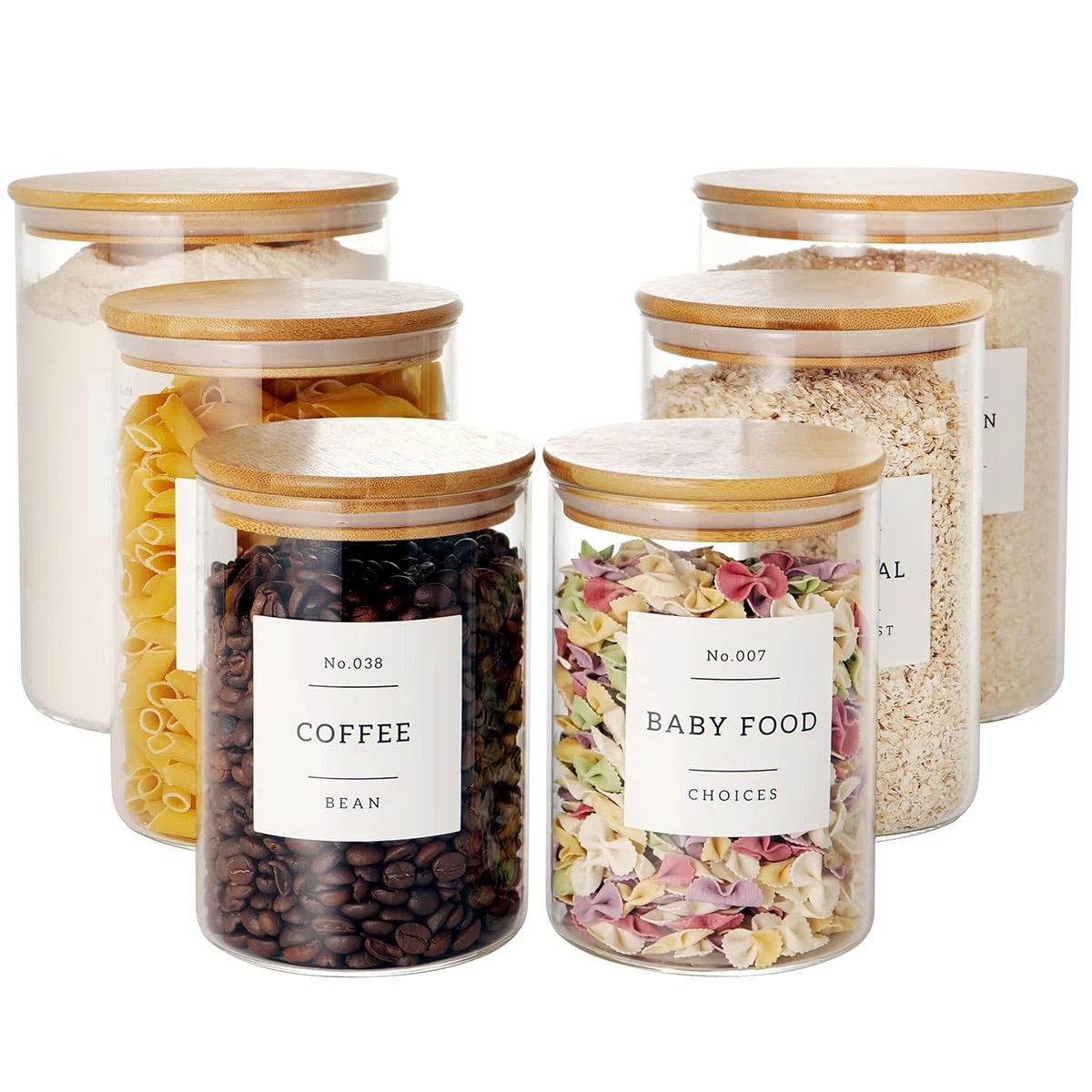 Set of 6 Glass Flour and Sugar jars with 132 Kitchen Pantry Labels - Thicken ...