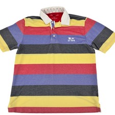 Camisa Polo Brooks Brothers ProSport Para Hombre L Multicolor Rayas NY 1818 Bandera Piqué