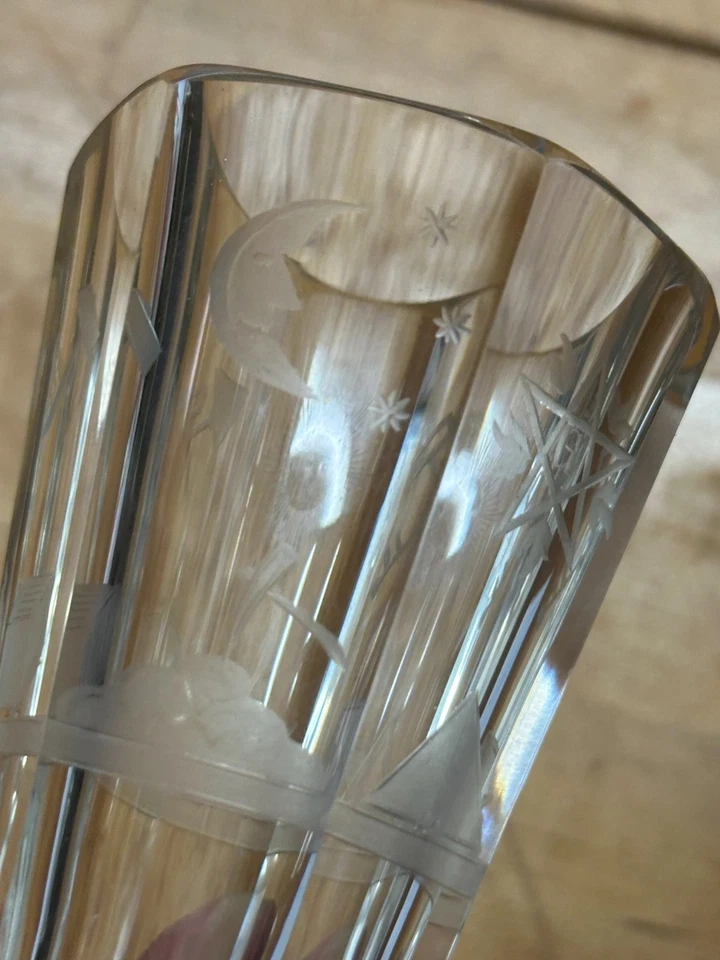 6 Kantiges Freimaurer Glas 1925, Meisterstück, Fuß und Kugelabriss TE300925/575 - Bild 4 von 4