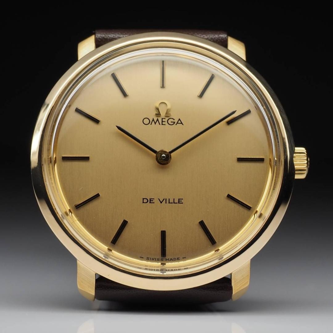 Omega De Ville Gold Round Tool 104 Brown belt Manual Winding Mens