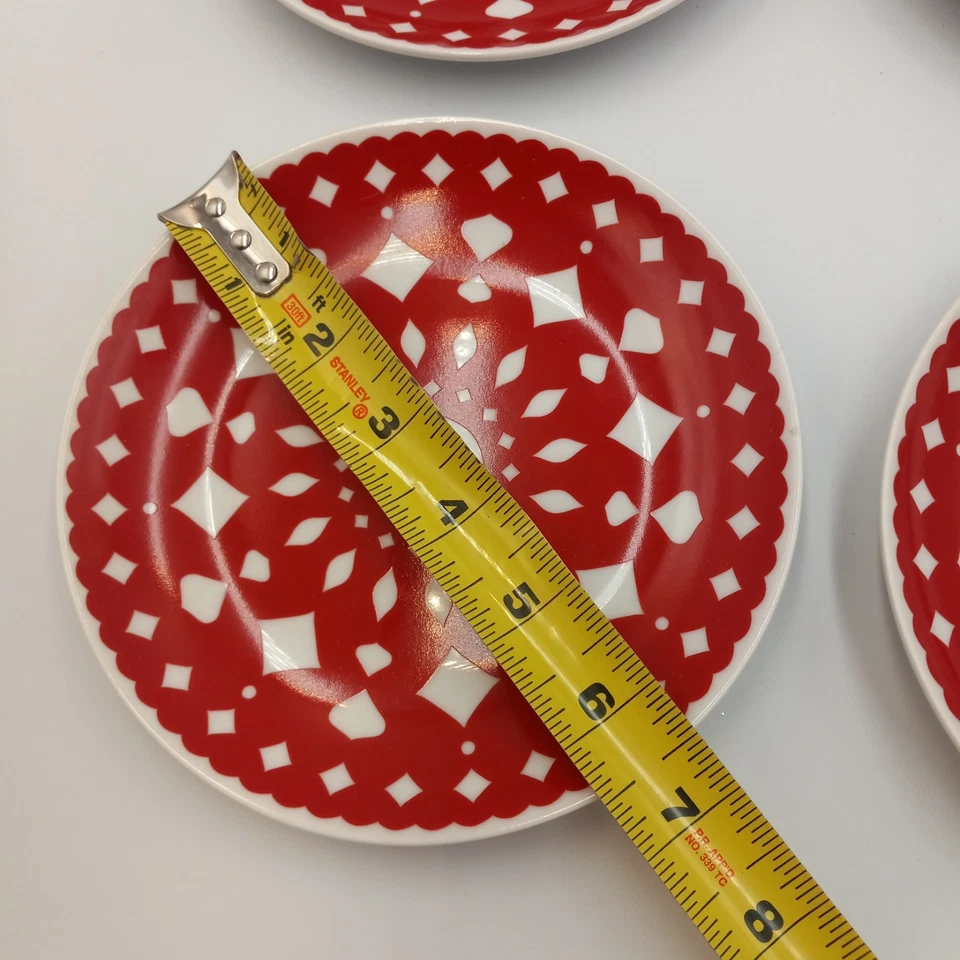 Crate & Barrel Set 4 Appetizer Plates White And Red Yule Plate 6.5" New - Image 3 of 4