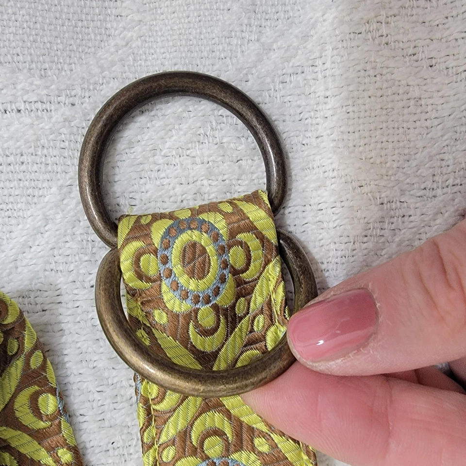 J. Crew NUEVO NUEVO CON ETIQUETAS 100% Seda Brocado Floral Cinturón Talla S/M Marrón Tapiz Chartreuse Foto 3 de 4