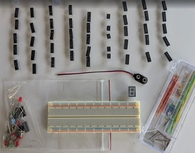 4000 CMOS series assort. 45 IC's,  jumper wire wire kit, solderless breadboard