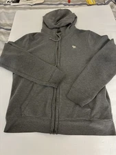 Abercrombie&Fitch Full Zip Hoodie Soft Fleece Gray Moose Men L Grunge Y2K Warm