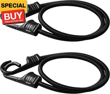 24 Inch Black Bungee Cords with Hooks Heavy Duty, 2 Pcs