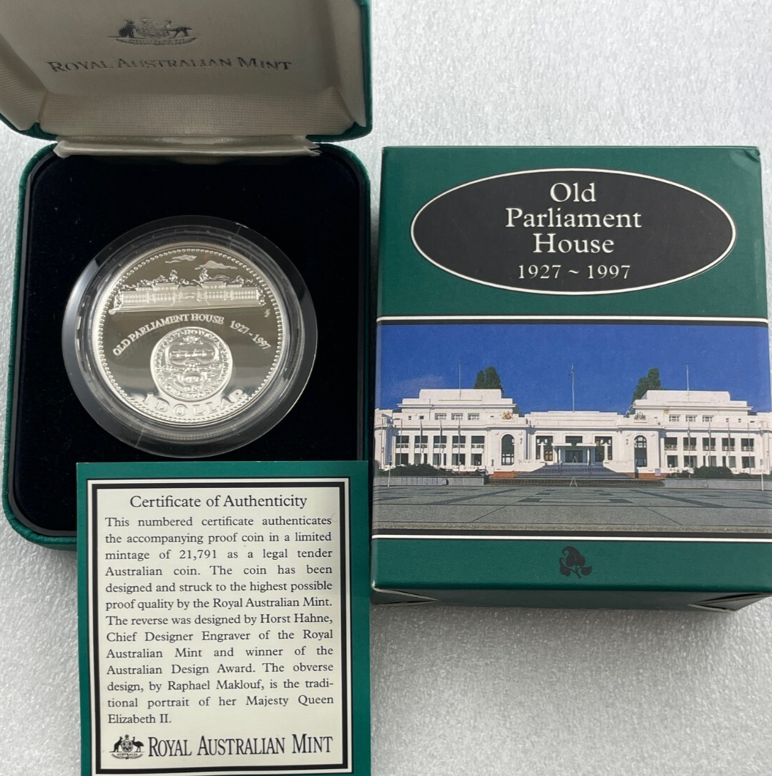 1997 $1 1oz SILVER PROOF OLD PARLIAMENT HOUSE ( 1927-1997) SUPERB