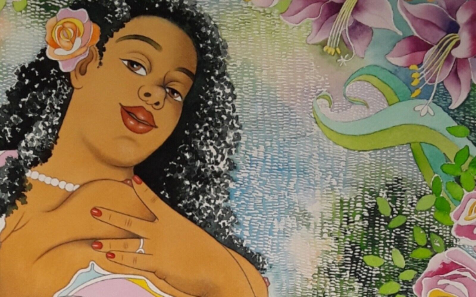 Érotique, Grande Aquarelle 50 x 70 cm, « Angel in Paradise », BELLY LISA Art - Photo 2 sur 8