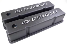 Small Block Chevy Black Aluminum Valve Cover Raised Chevrolet Chevy Logo SBC 