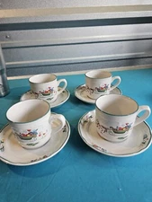 Set of 4 Country Christmas Cups/Saucer International Tableworks Stoneware Japan
