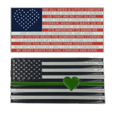 K-012 Thin Green Line Flag with Heart and Love and Support message Challenge Coi