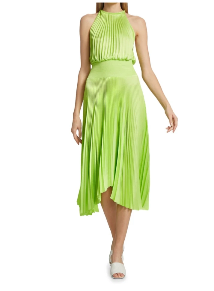 A.L.C. Renzo II Asymmetric Pleated Midi Dress size 12 NWT Neon