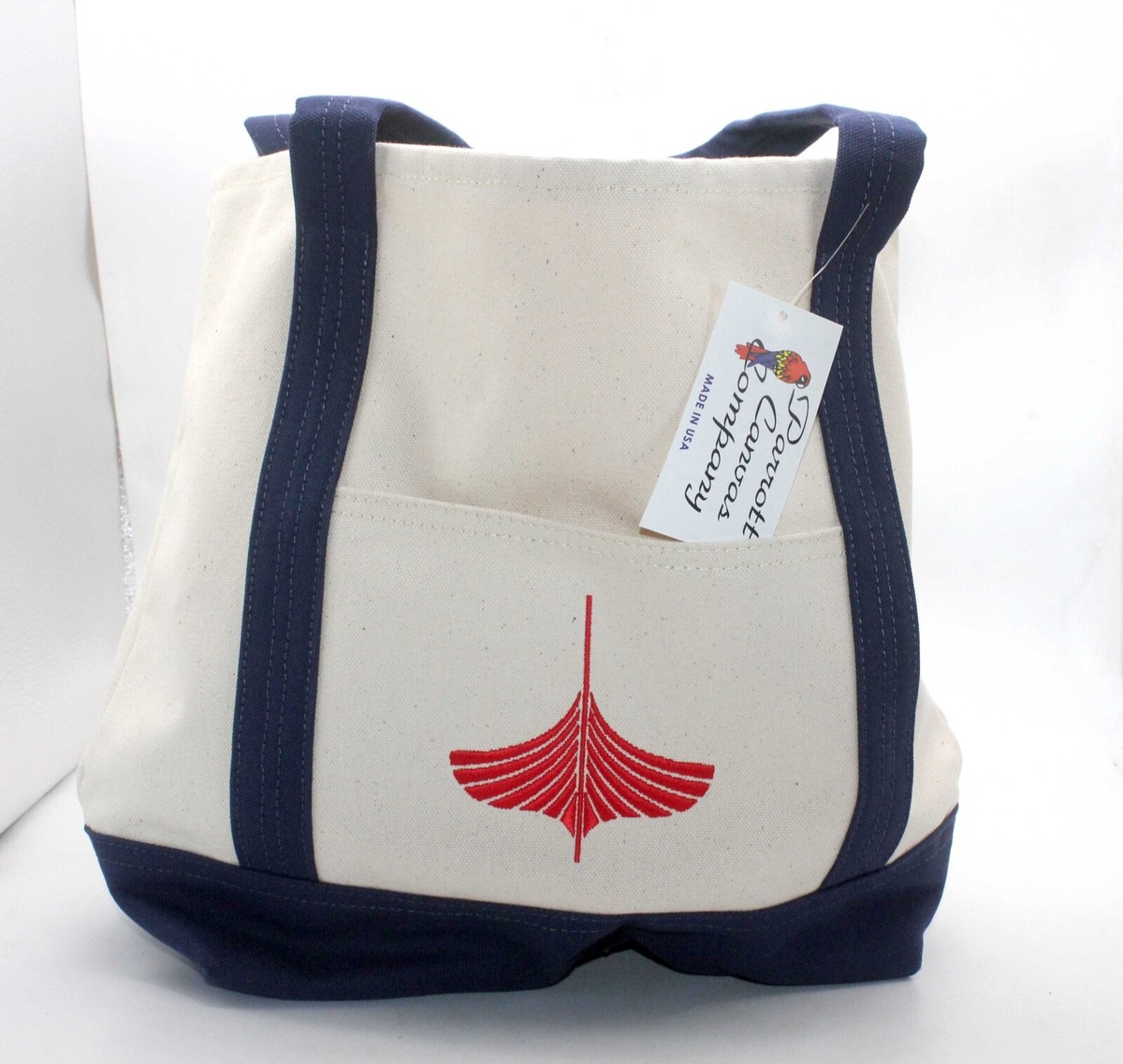 Canvas Tote Parrott Canvas Company White & Blue NWT Embroidered 