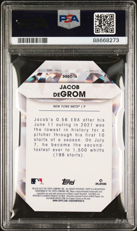 2022 Topps Series 1 Diamond Greats Die-Cuts Jacob deGrom #DGDC-16 PSA 10 GEM MT - Image 2 of 2