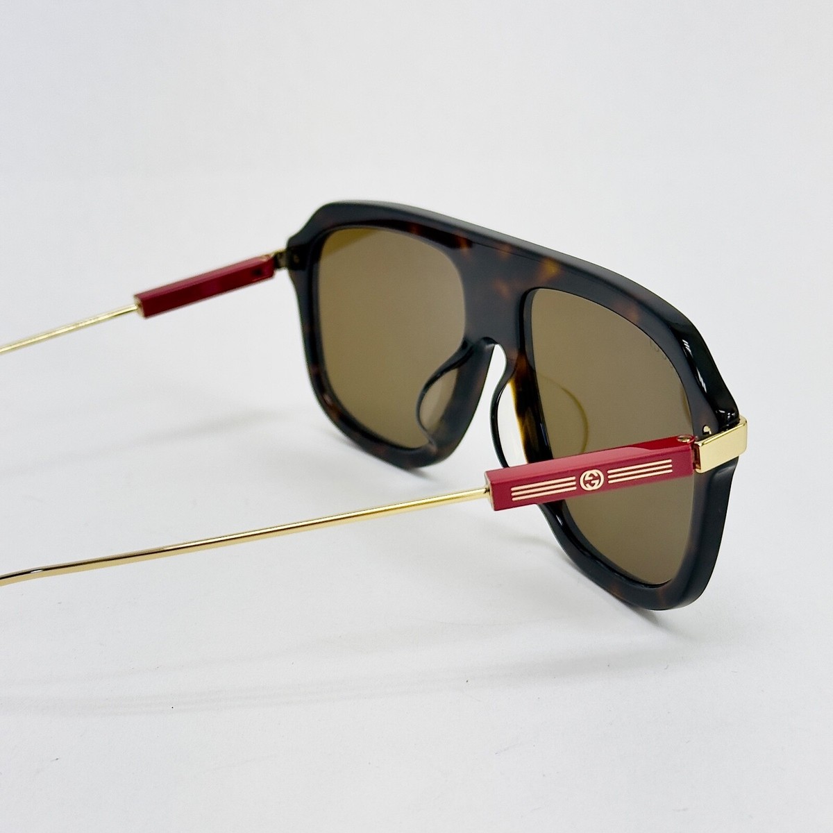 GUCCI 1309 Brown Havana Red Metal Mask Square Gg1309S Unisex