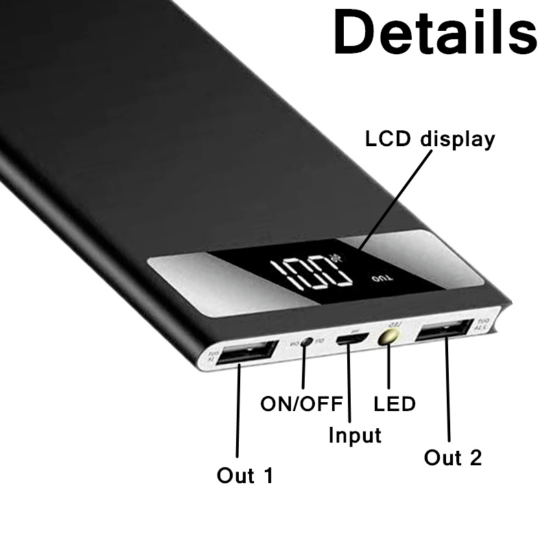 9000000mAh Power Bank Fast Charging 2USB Portable Battery Charger Phone