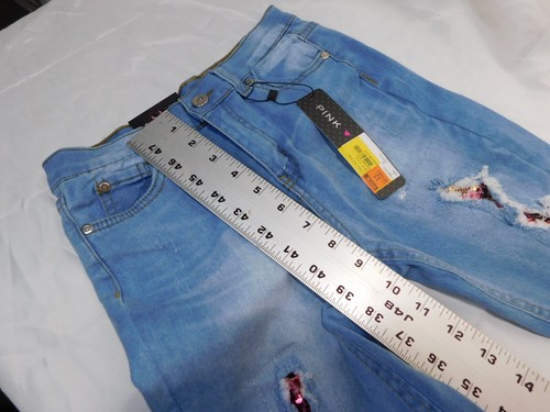 Pink Velvet Women Jeans Size 14 Distressed Pink Sequins Skinny Fit NWT - Picture 20 of 22