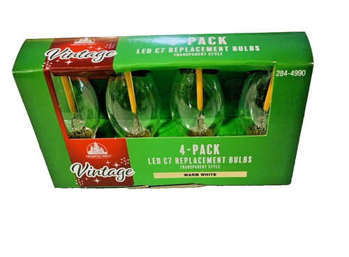 C7 LED Clear Replacement Christmas Bulbs 4 pack Transparent Vintage Style Warm - Picture 2 of 4