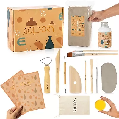 GOLDORY Home Pottery Kit with Air Drying Clay 2.5kg DIY Pottery for Adults