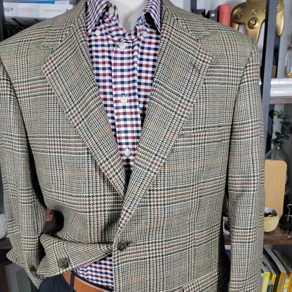 VTG Roudtree Yorke Men's Tweed Sport Coat Blazer Two Button Plaid Wool Size 42R - Image 4 of 4