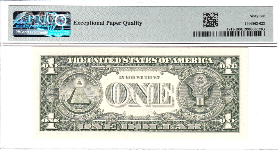 1985 $1 FRN PMG 66EPQ Fancy 0/6 BINARY RADAR REPEATER Serial #I06600660B - Image 2 of 2