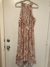 NINE WEST SLEEVELESS MIDI HI-LO MIDI DRESS, ZEBRA PRINT BROWN/WHITE, XXL 